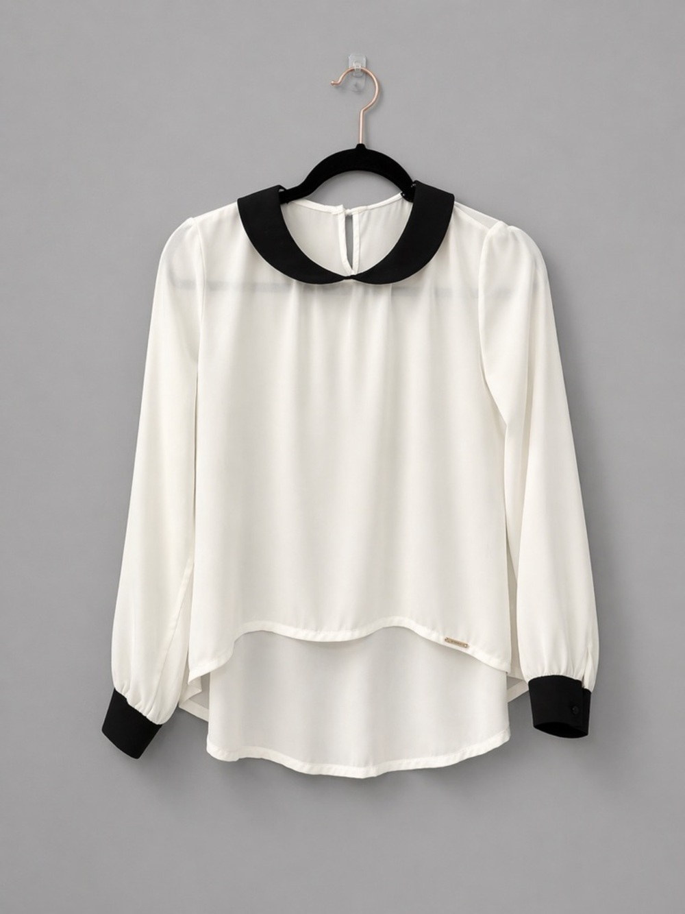 Artigli Sheer Blouse with Black Contrast Collar and Cuffs